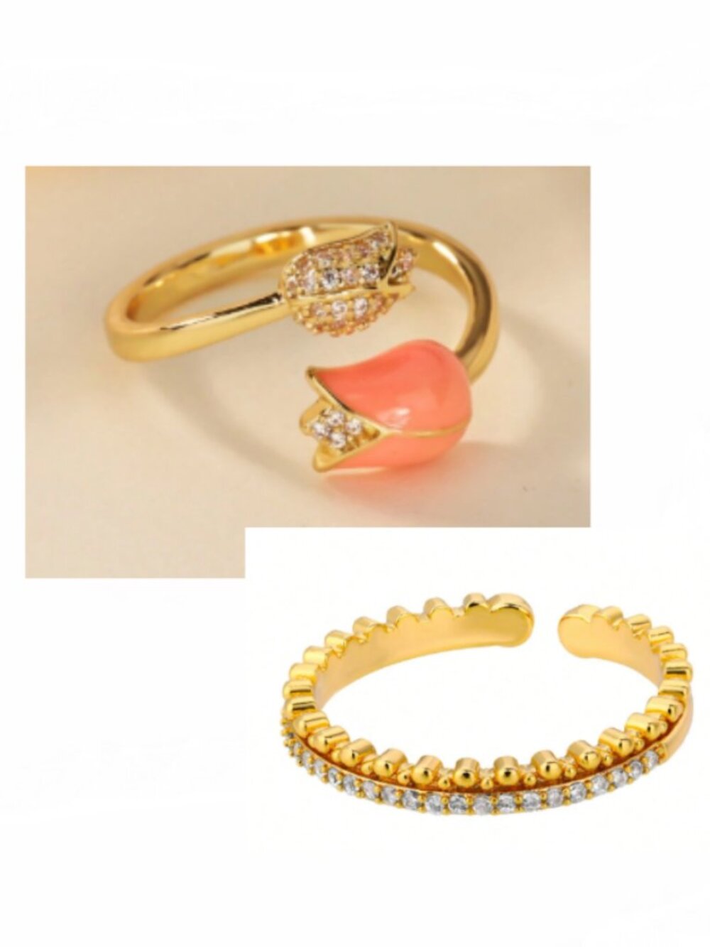 NWOT Set of 2 Tulip Flower Gold Open Rings
